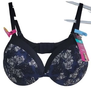 Maidenform Women's T-shirt Bra 34C Blue Floral Full Coverage Convertible